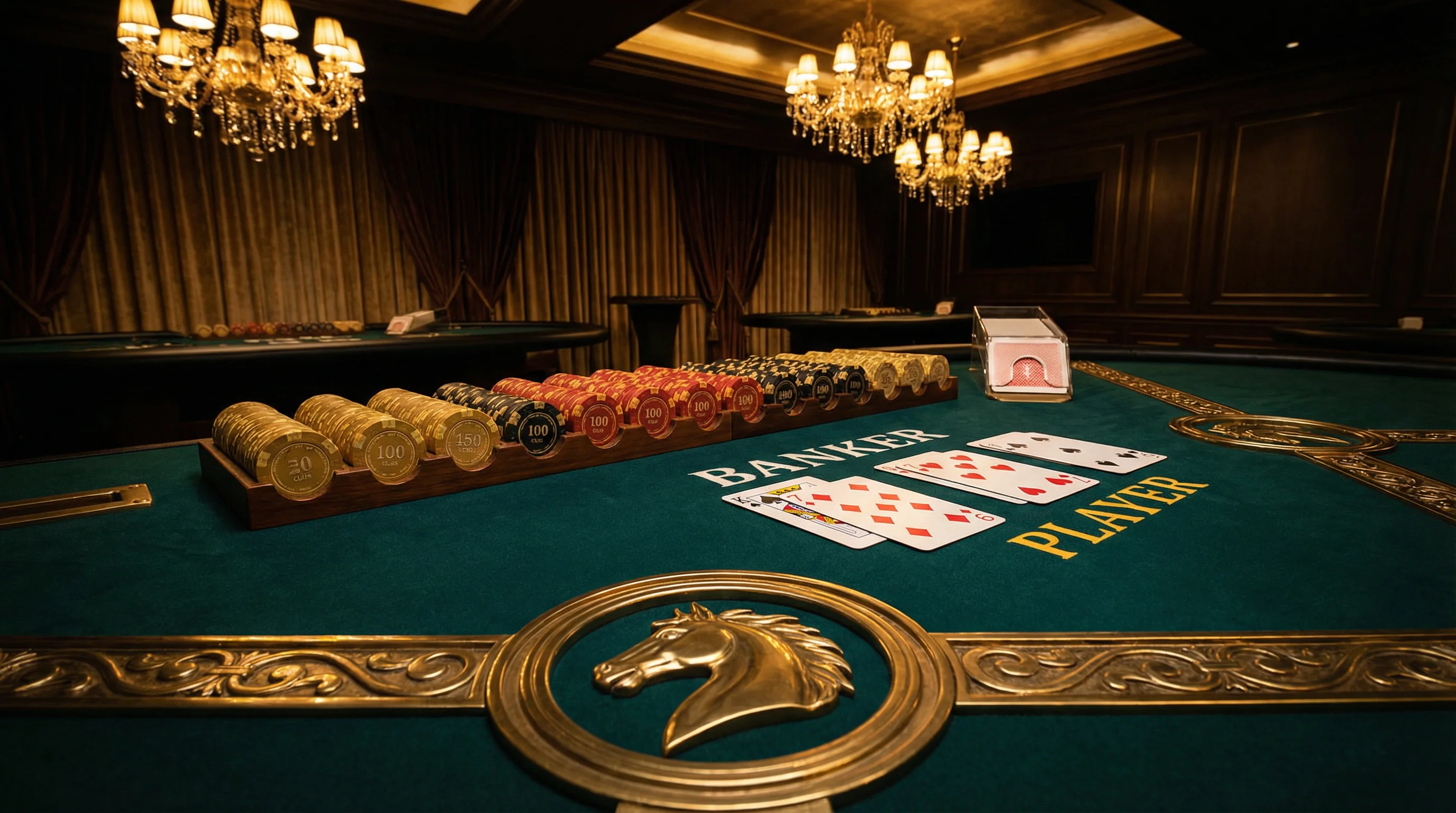 Mesa de bacará sofisticada com cartas distribuídas no mgmbet casino