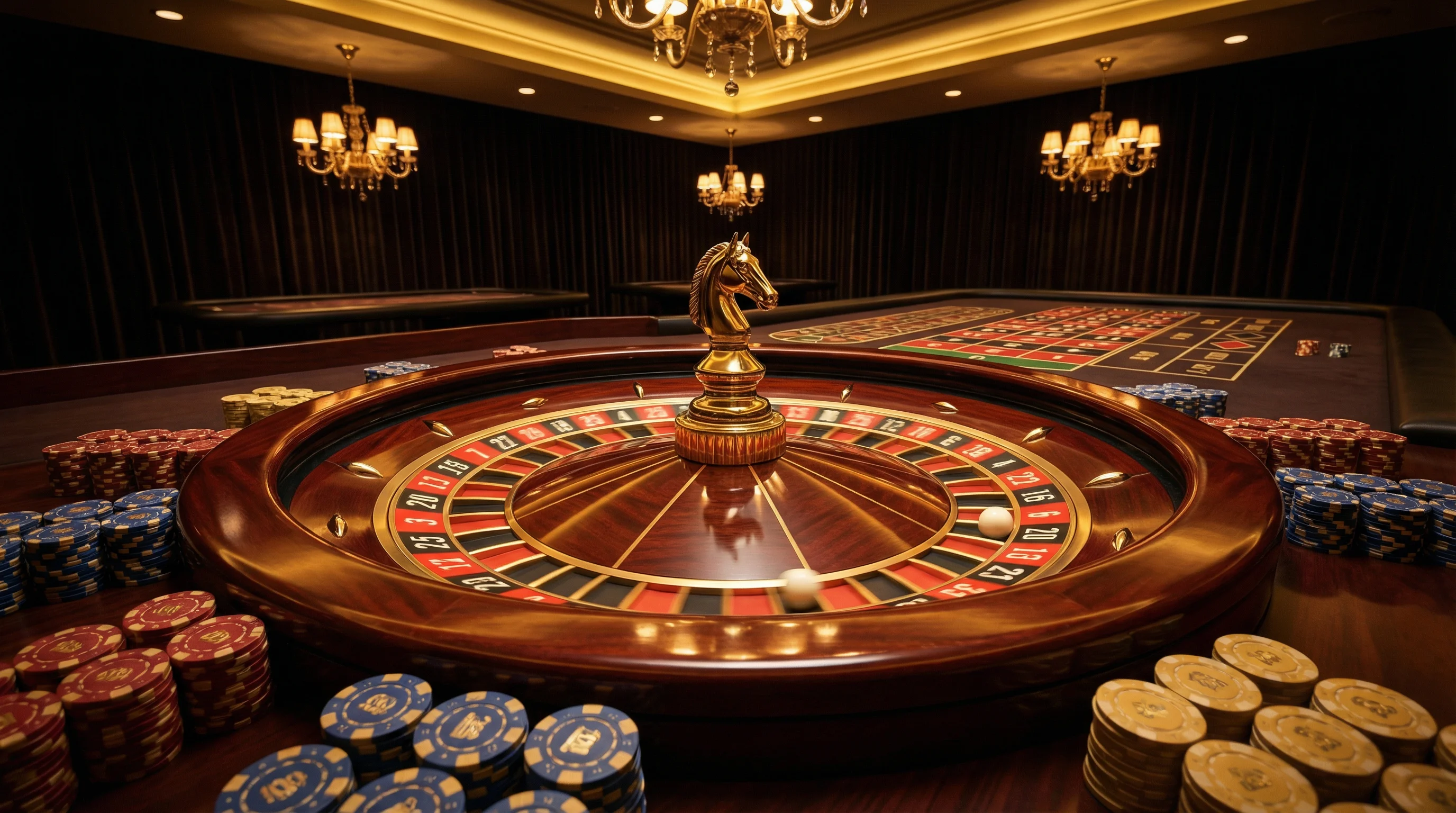 Roleta europeia de luxo com bola girando no mgmbet casino